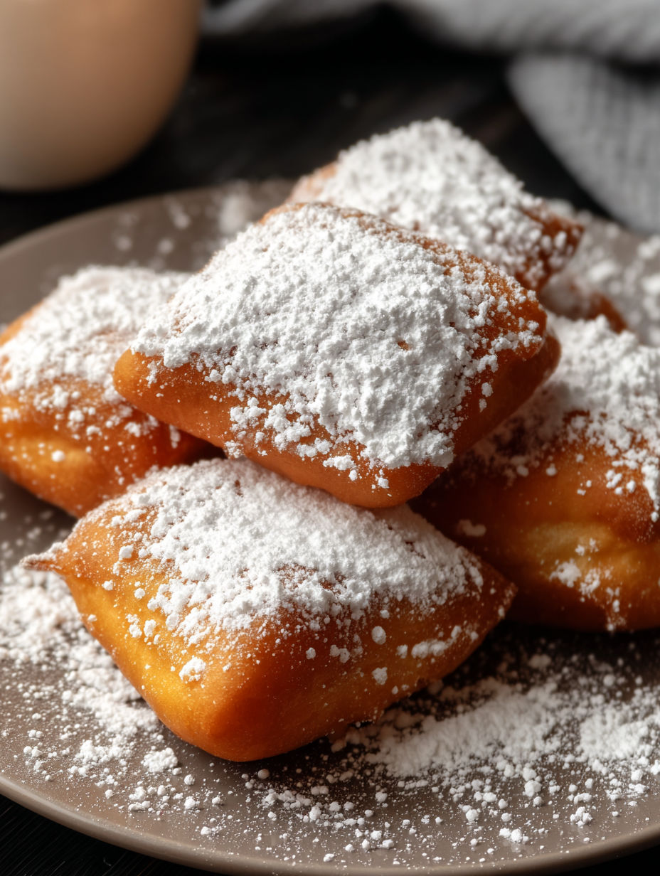 A plate of powdered donuts.