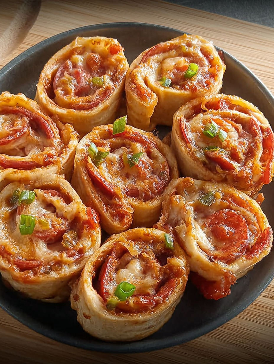 A plate of tortilla pizza rolls.