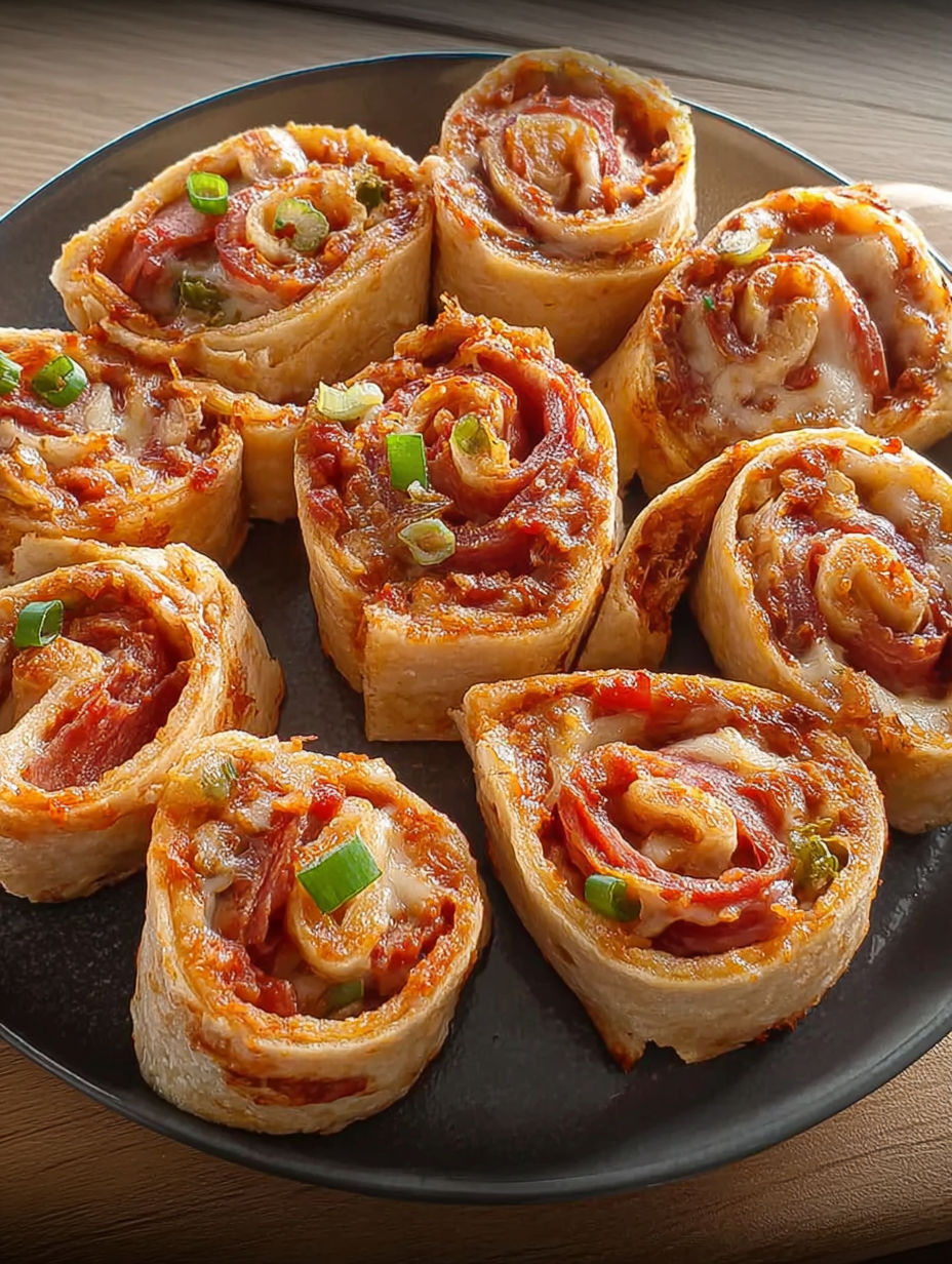 A plate of tortilla pizza rolls.