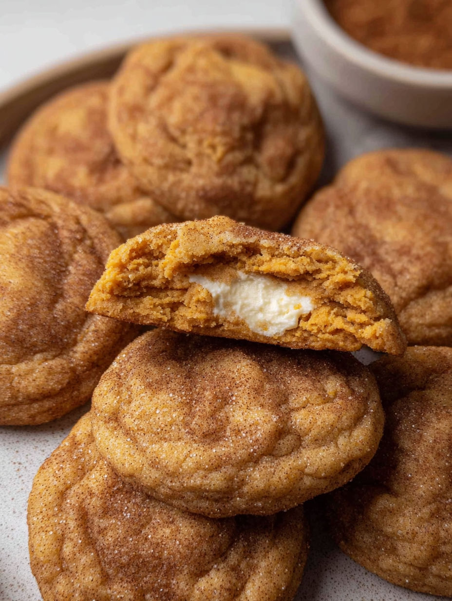 Pumpkin cheesecake cookies on a plate.