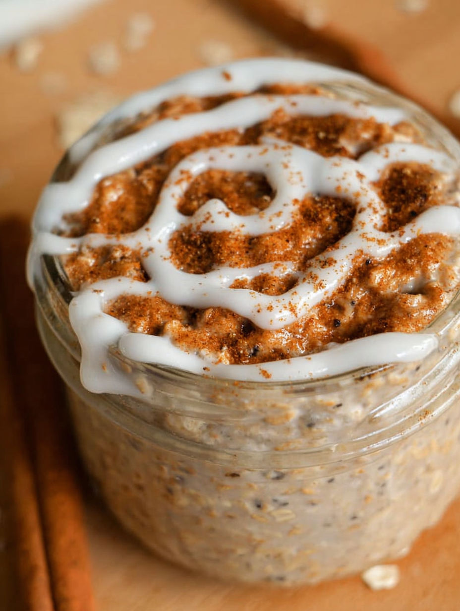 A jar of cinnamon roll oatmeal.