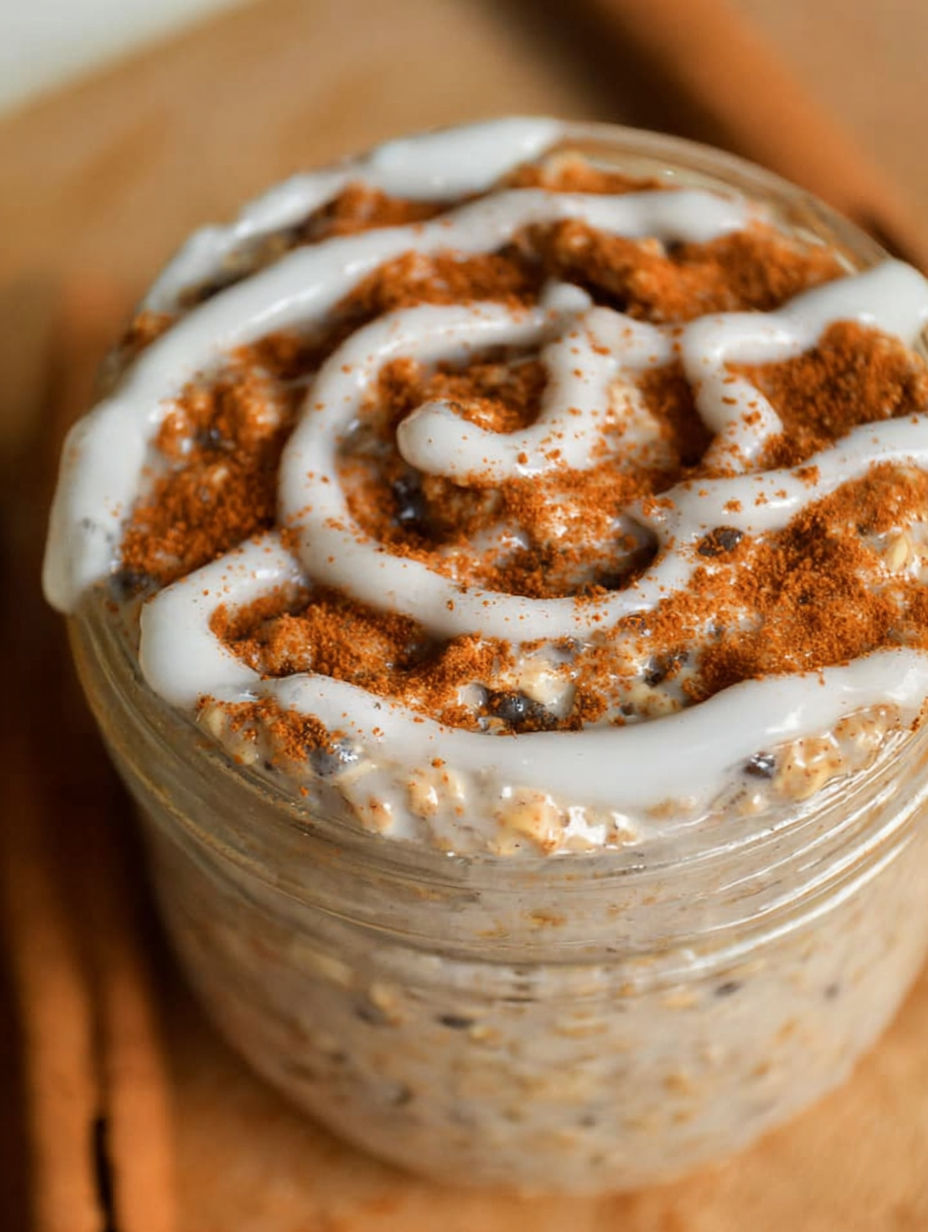 A jar of cinnamon roll oatmeal.