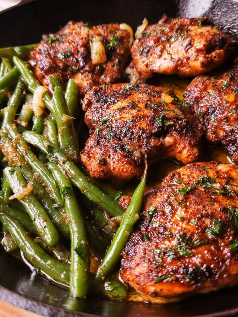 Chicken thighs with lemon garlic green beans.