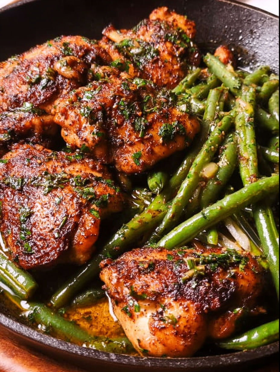 Chicken thighs with lemon garlic green beans.