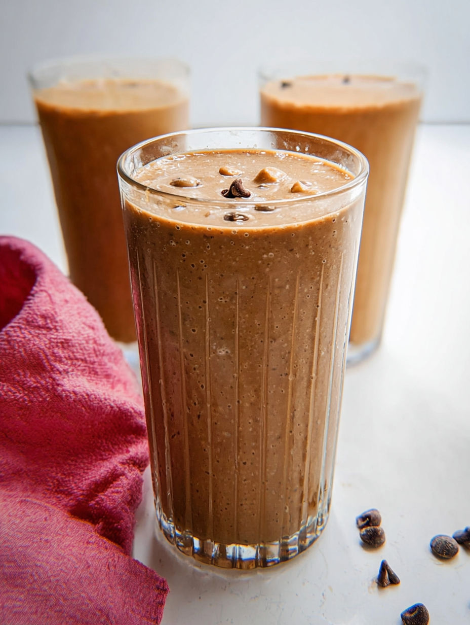 A glass of creamy chocolate smoothie.