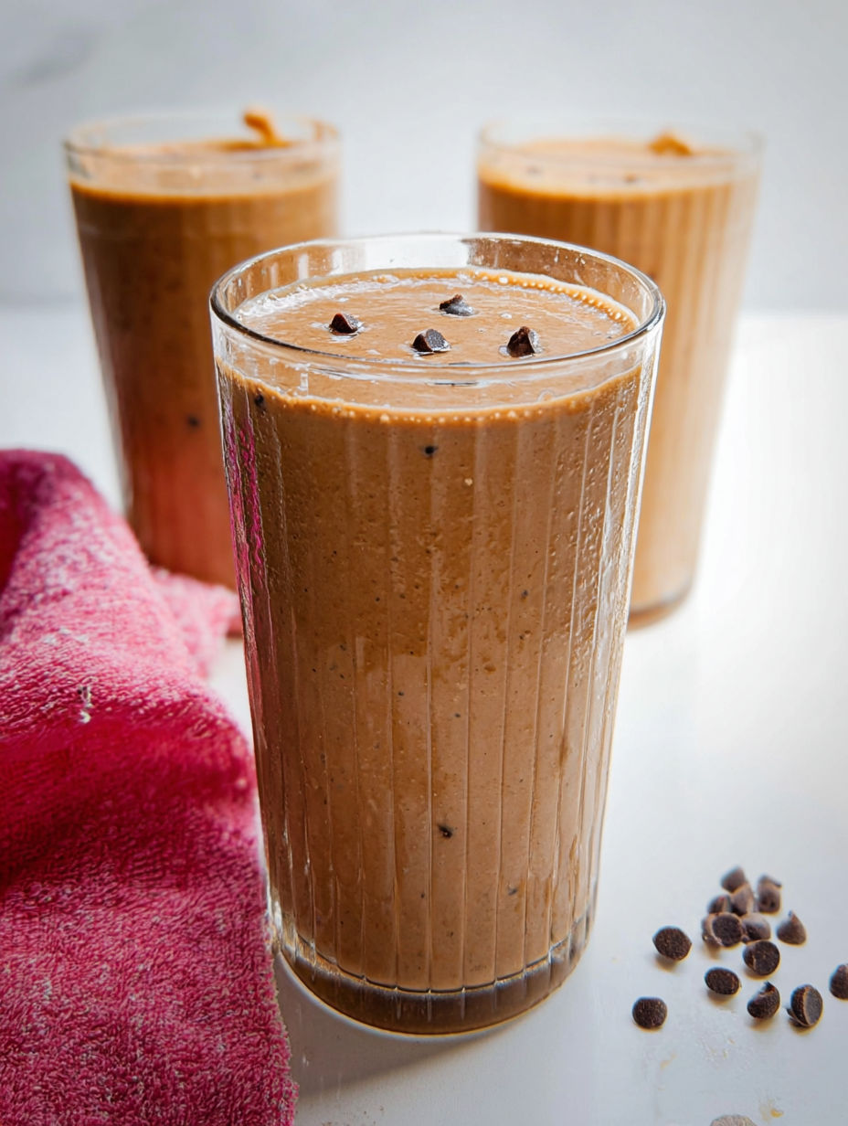 A glass of creamy chocolate smoothie.