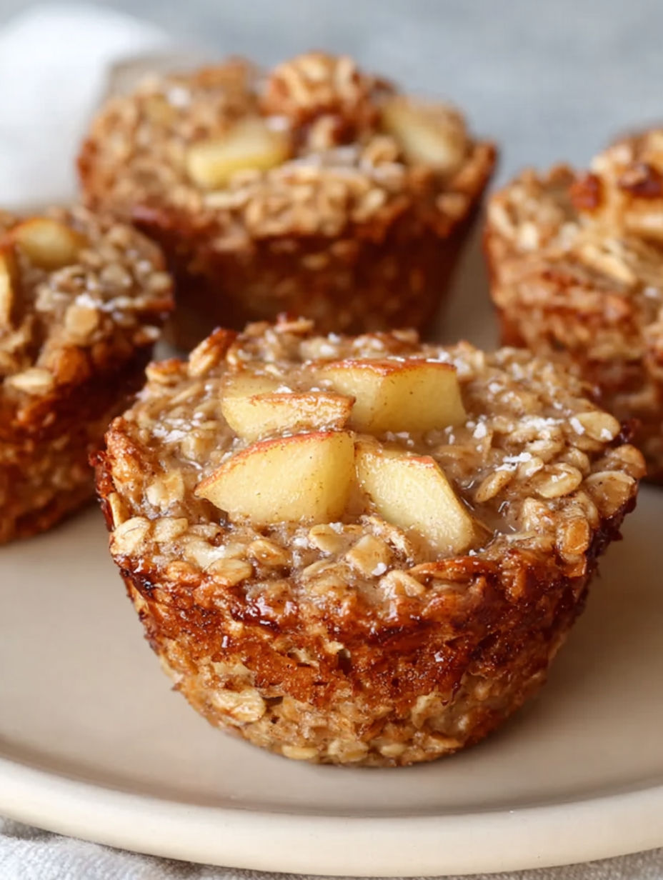 Three baked apple cinnamon oatmeal cups.
