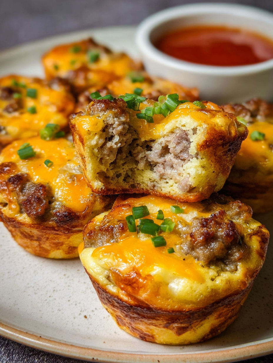 Sausage Pancake Muffins with cheese.