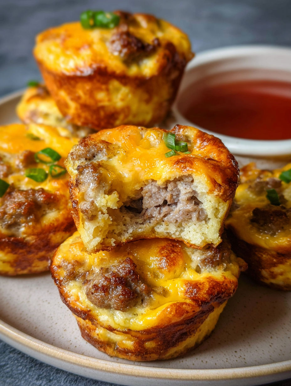 Sausage Pancake Muffins with sauce.