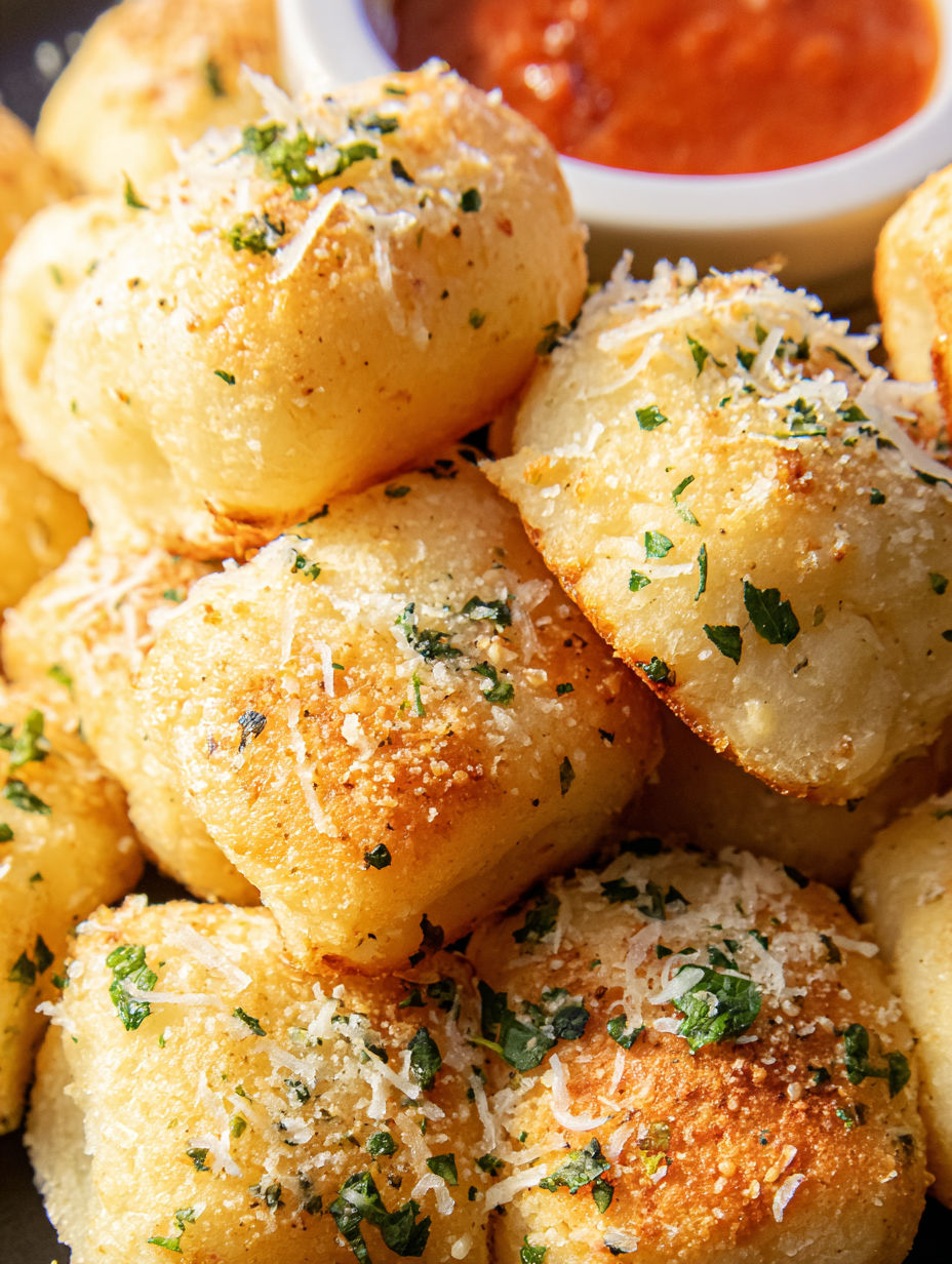 Parmesan bread bites with sauce.