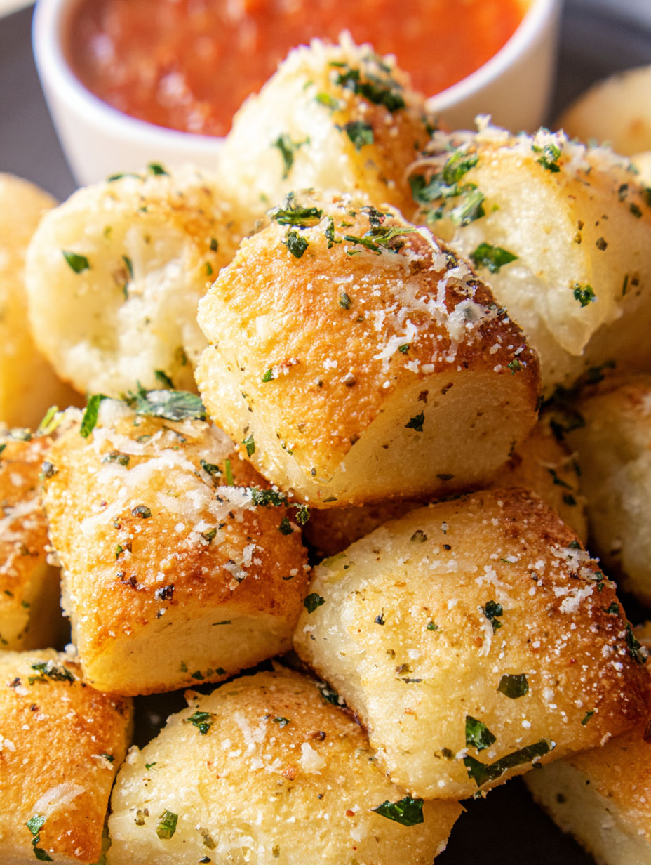 Parmesan bread bites with cheese on top.