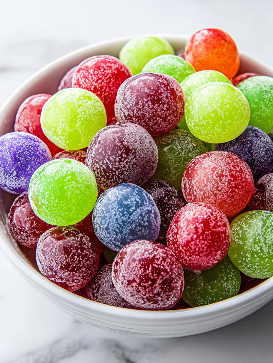 A bowl of grapes with a green lime on top.