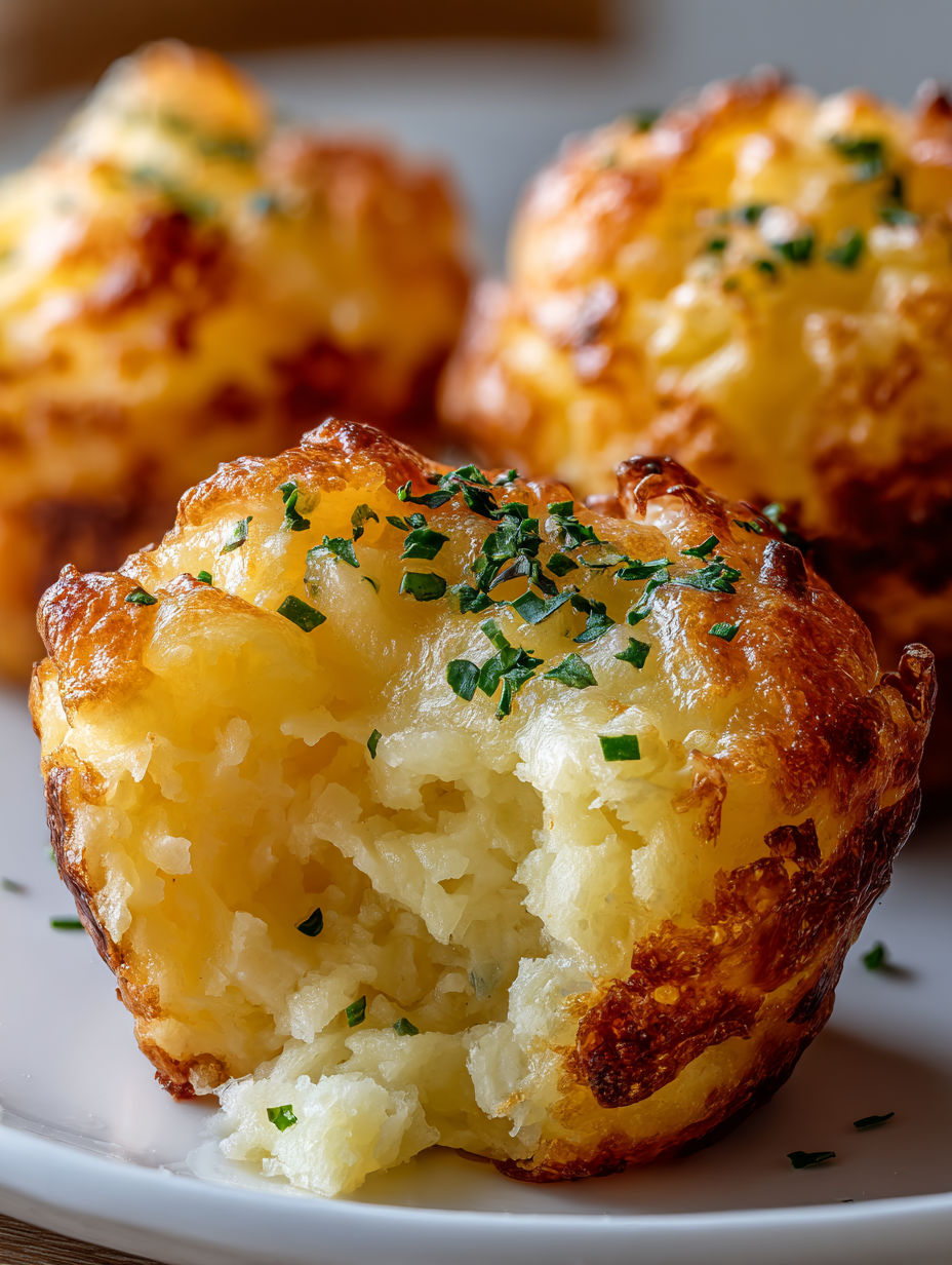 A plate of cheesy mashed potato puffs.