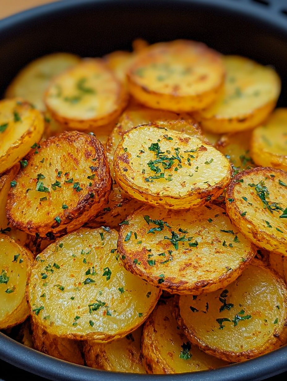 Crispy air fryer potato slices.