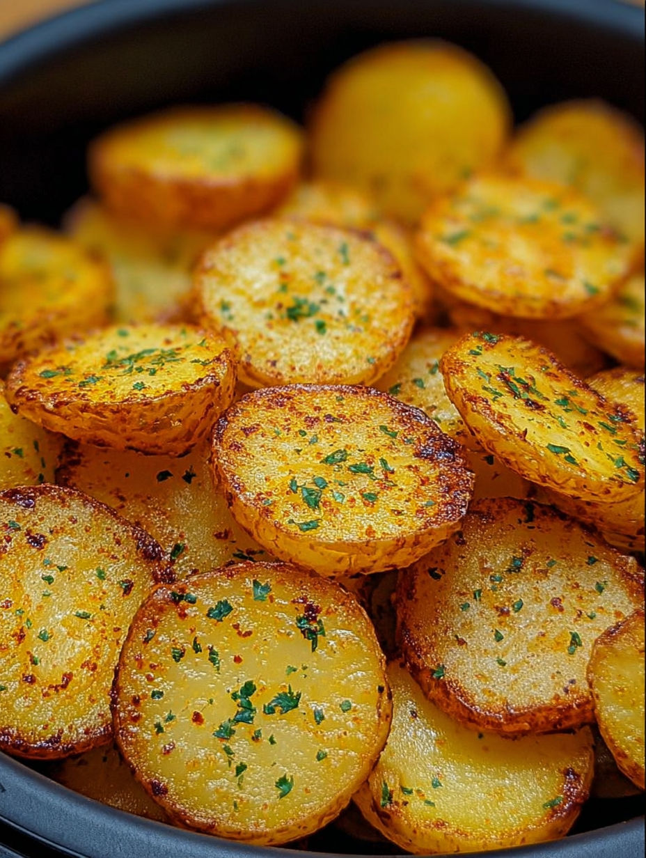 Crispy air fryer potato slices.