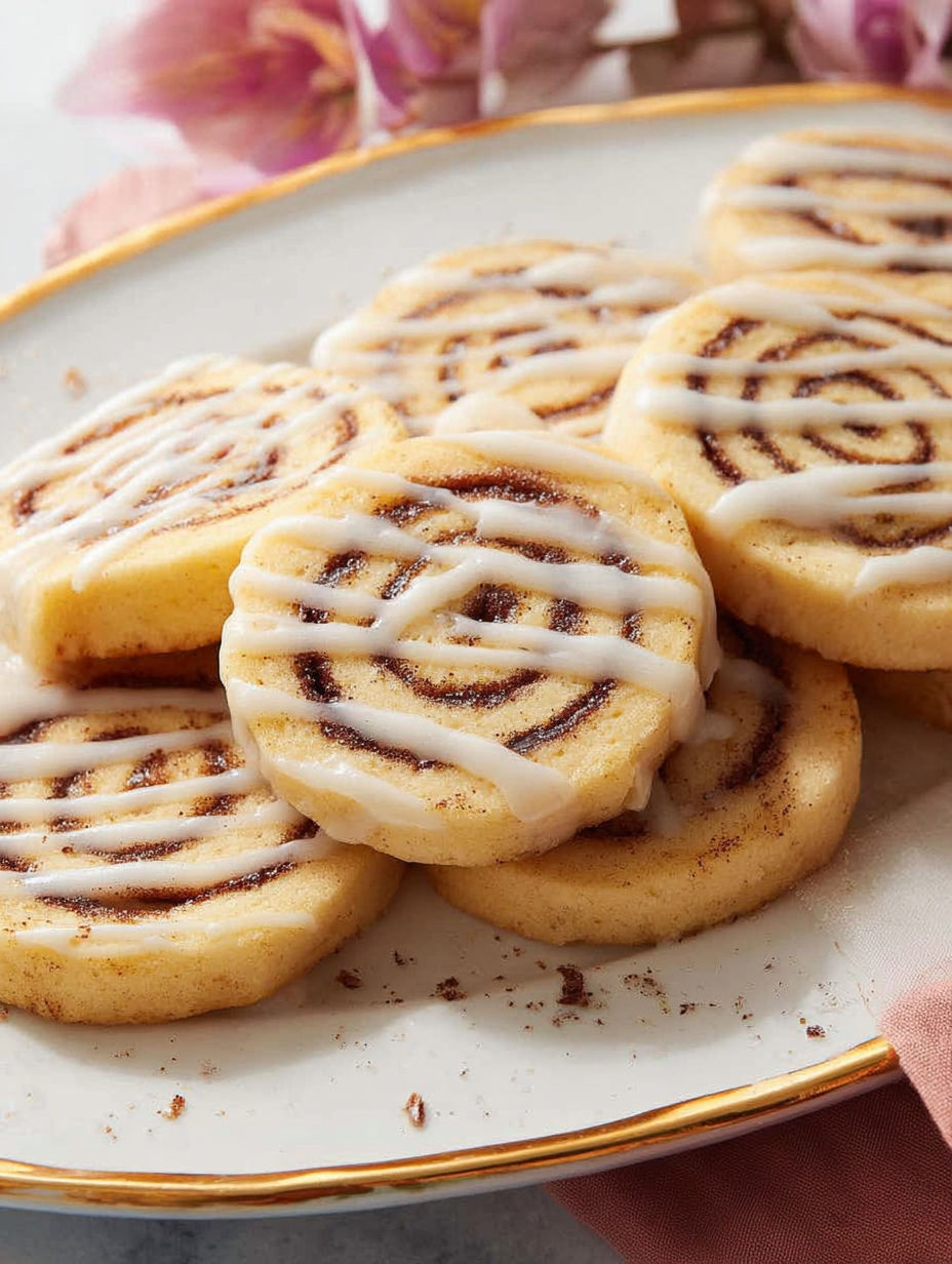 A plate of cinnamon roll cookies.