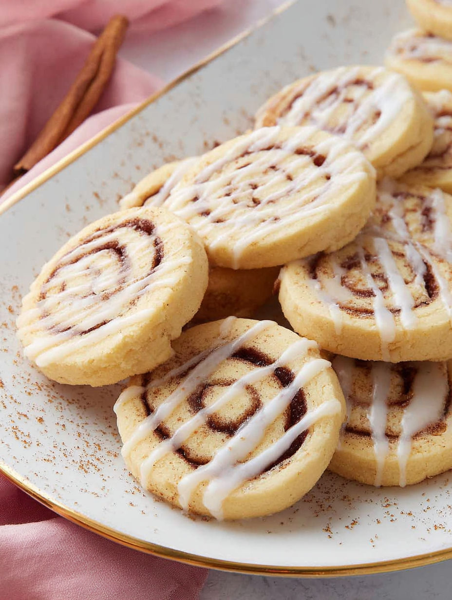 A plate of cinnamon roll cookies.