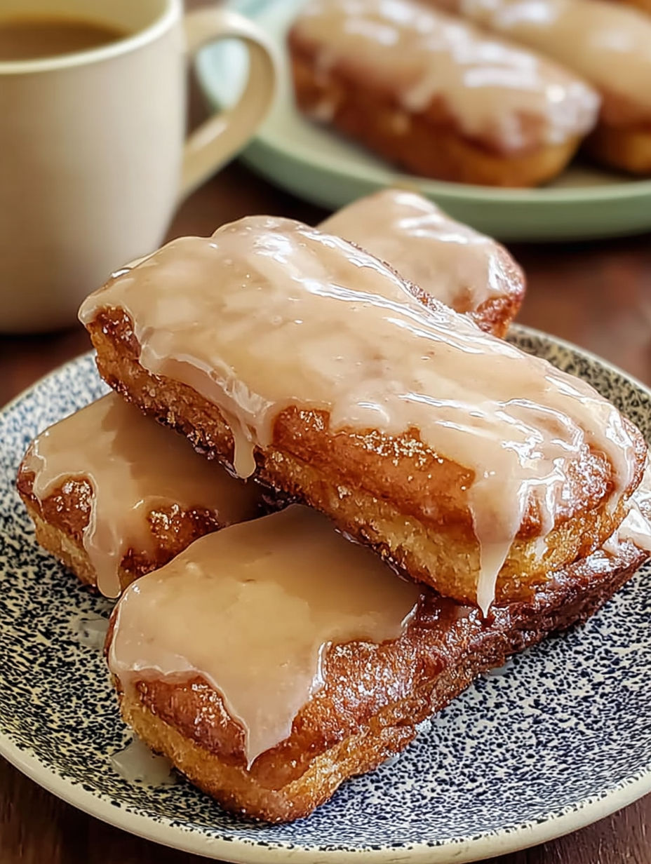 A stack of soft baked maple donut bars.