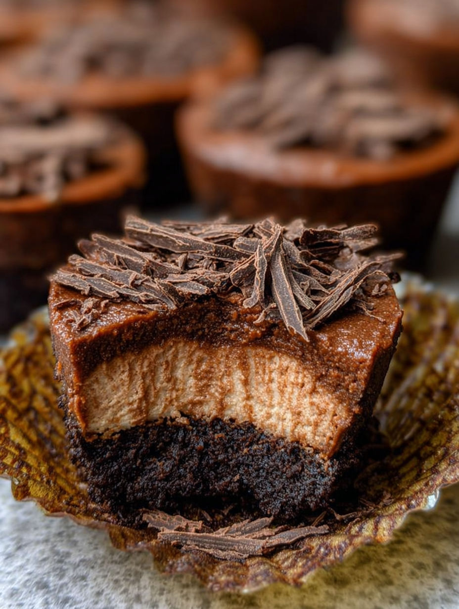 A chocolate cheesecake with a topping of chocolate chips.