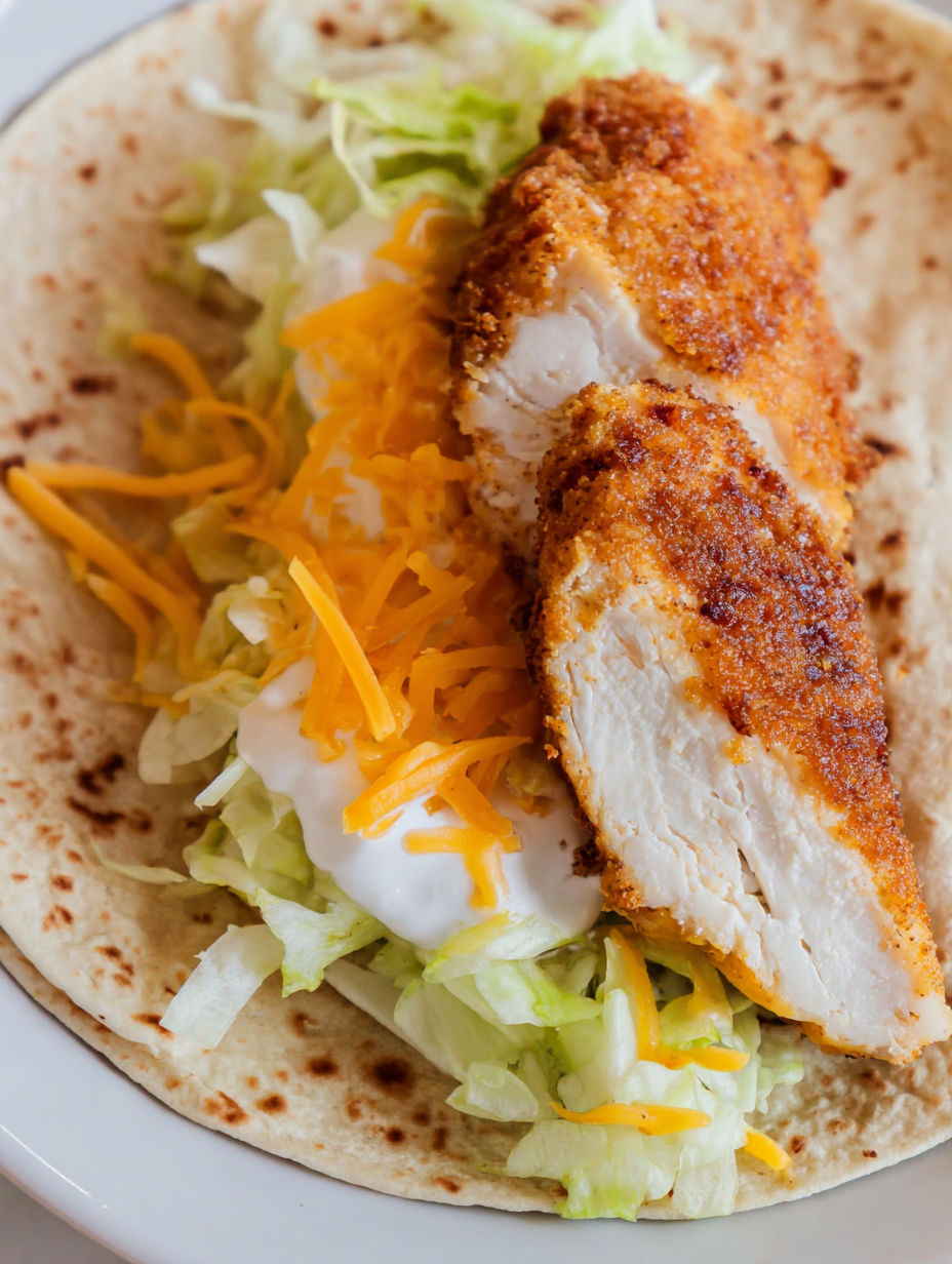 A chicken wrap with lettuce and cheese.