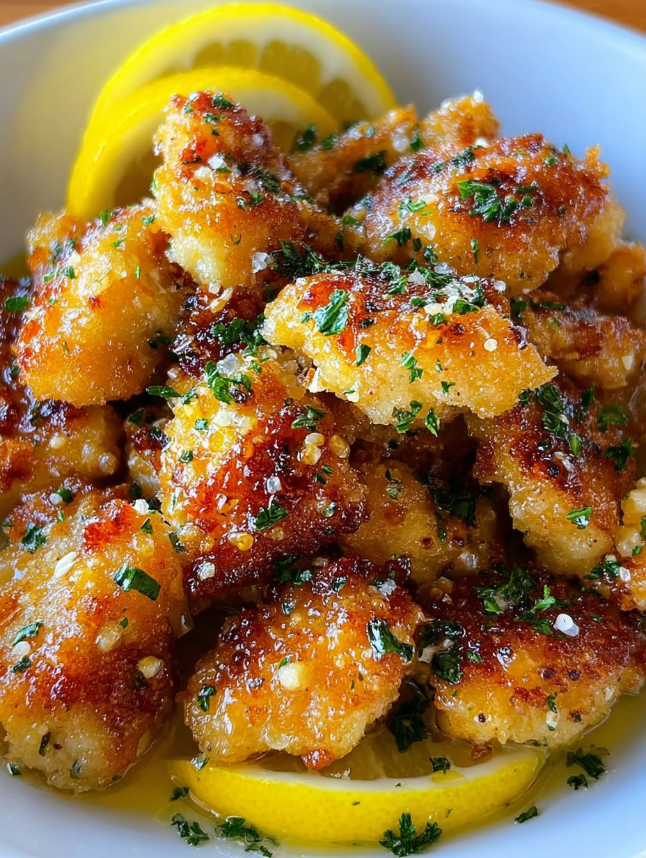 A bowl of food with a lemon wedge on top.