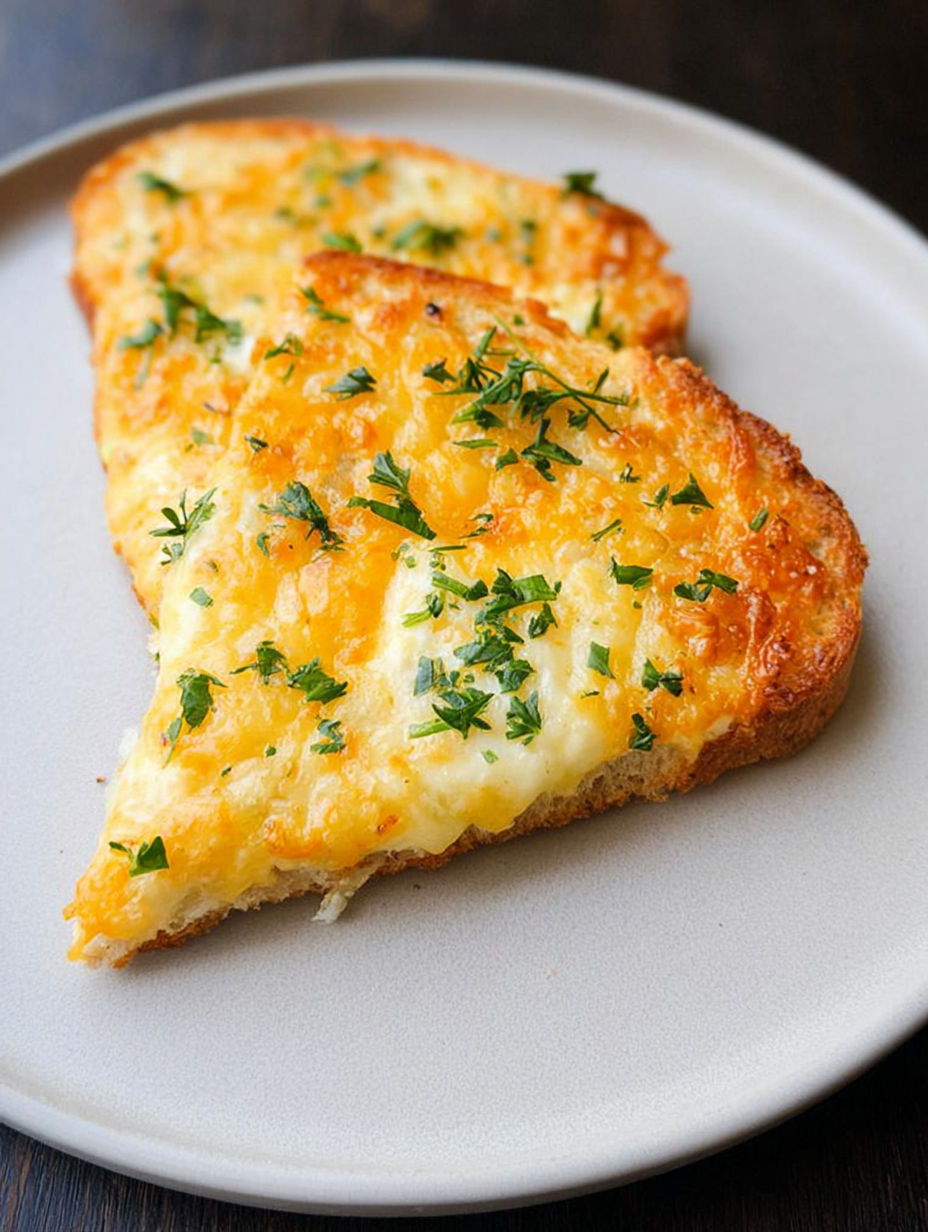 A slice of egg and cheese toast.