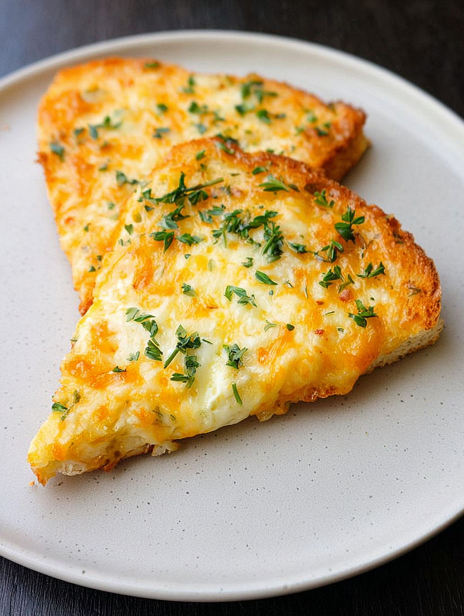 Two slices of egg and cheese toast.