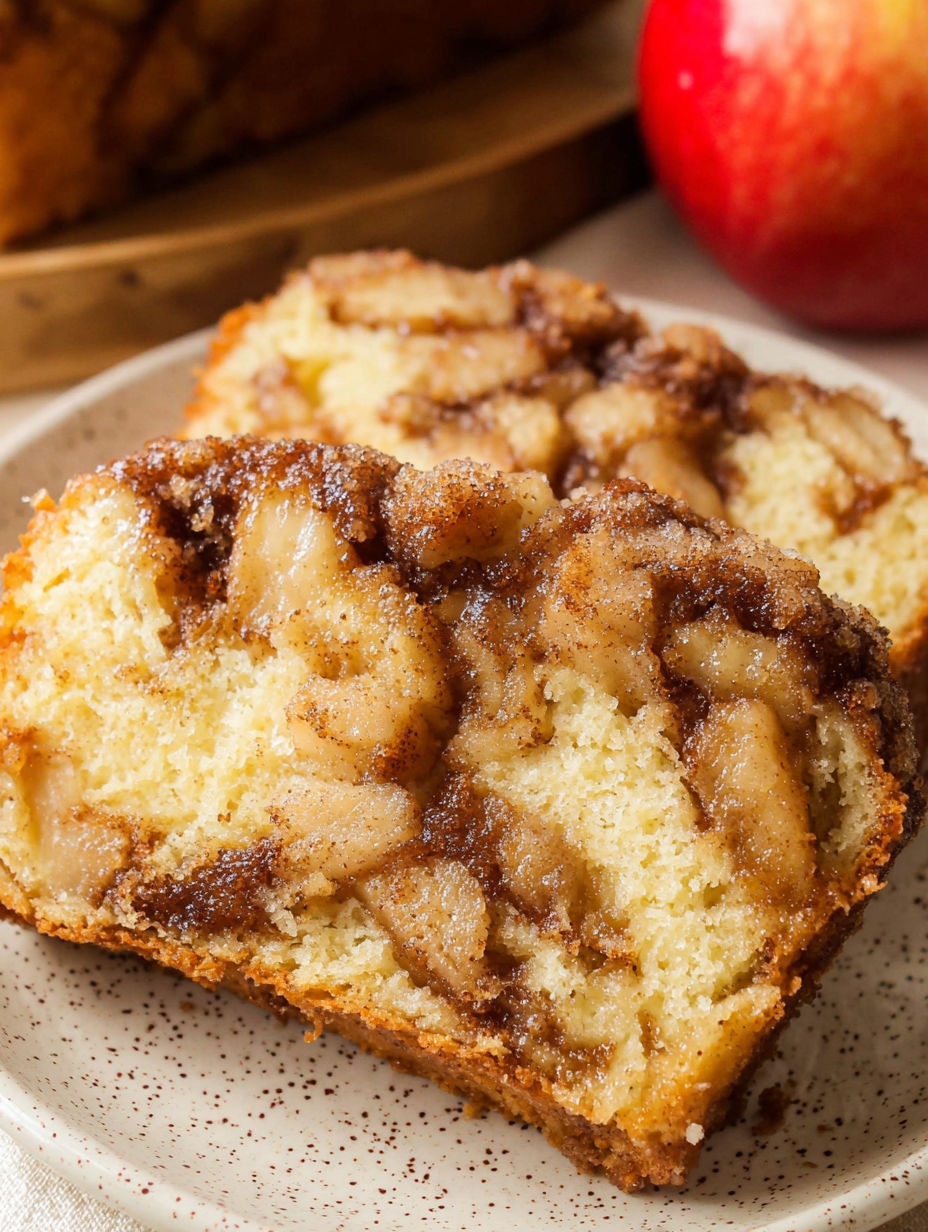 A slice of Amish apple fritter bread.