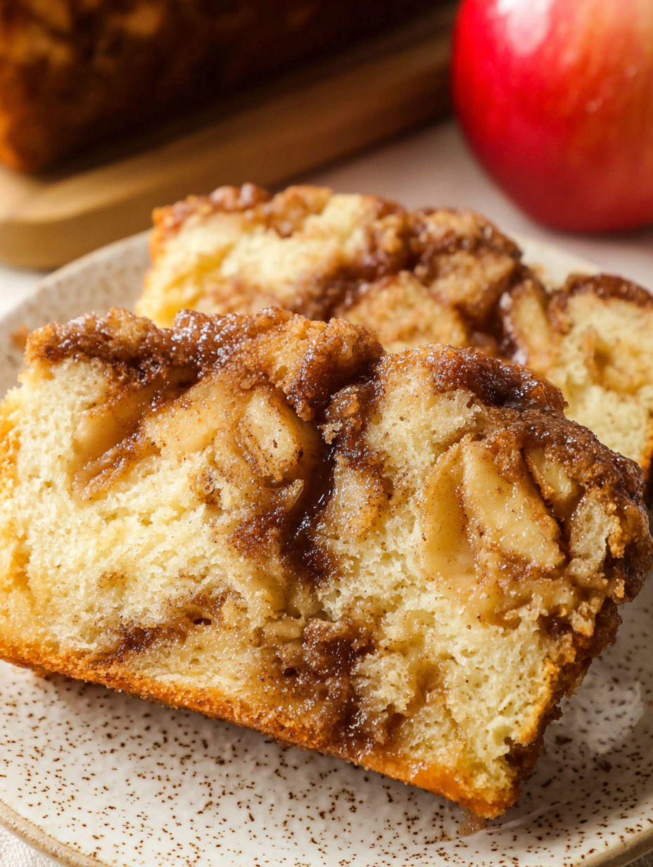 A slice of Amish apple fritter bread.