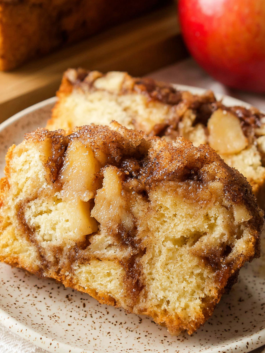 A slice of Amish apple fritter bread.