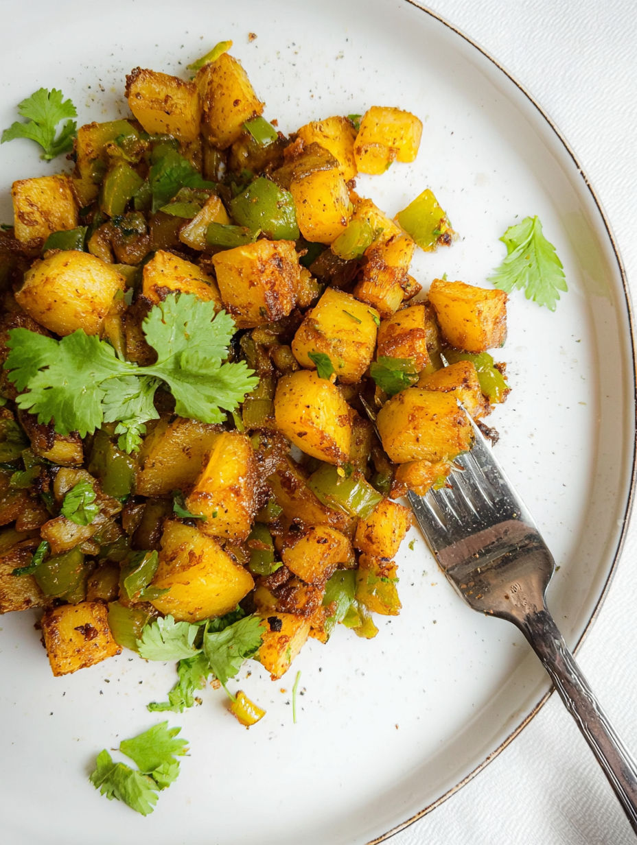 A plate of breakfast potatoes.