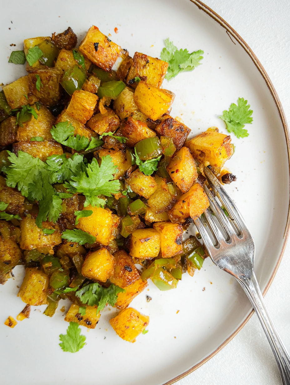 A plate of breakfast potatoes.