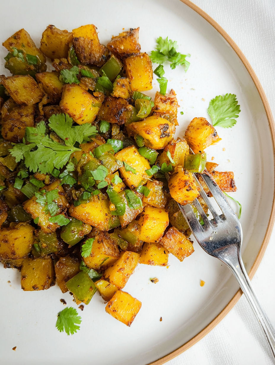 A plate of breakfast potatoes.