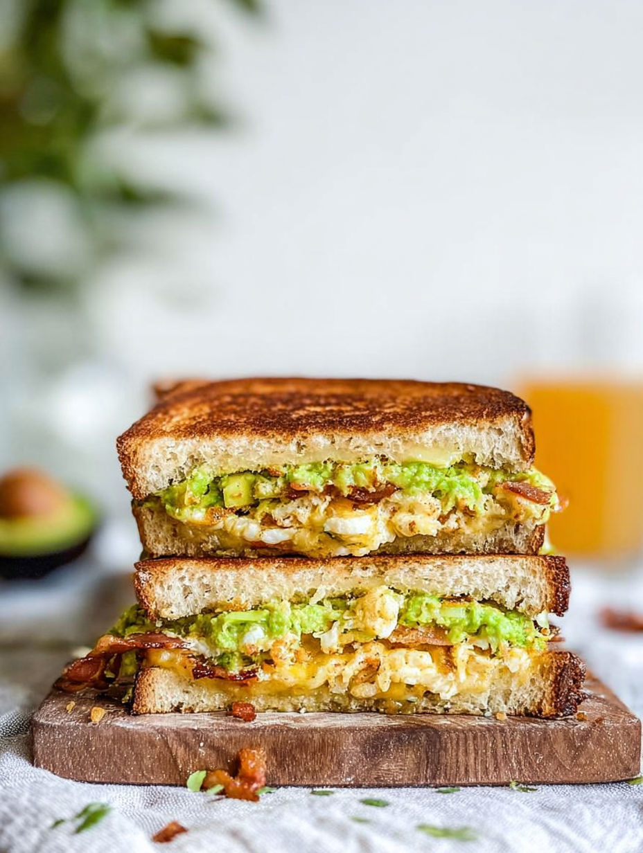 A grilled cheese sandwich with bacon and egg.