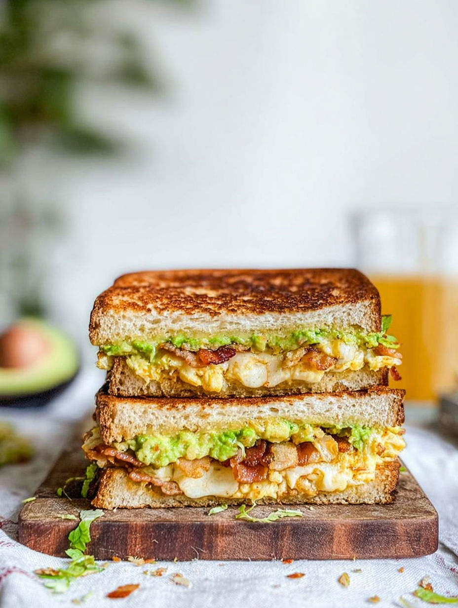 A grilled cheese sandwich with bacon and egg.