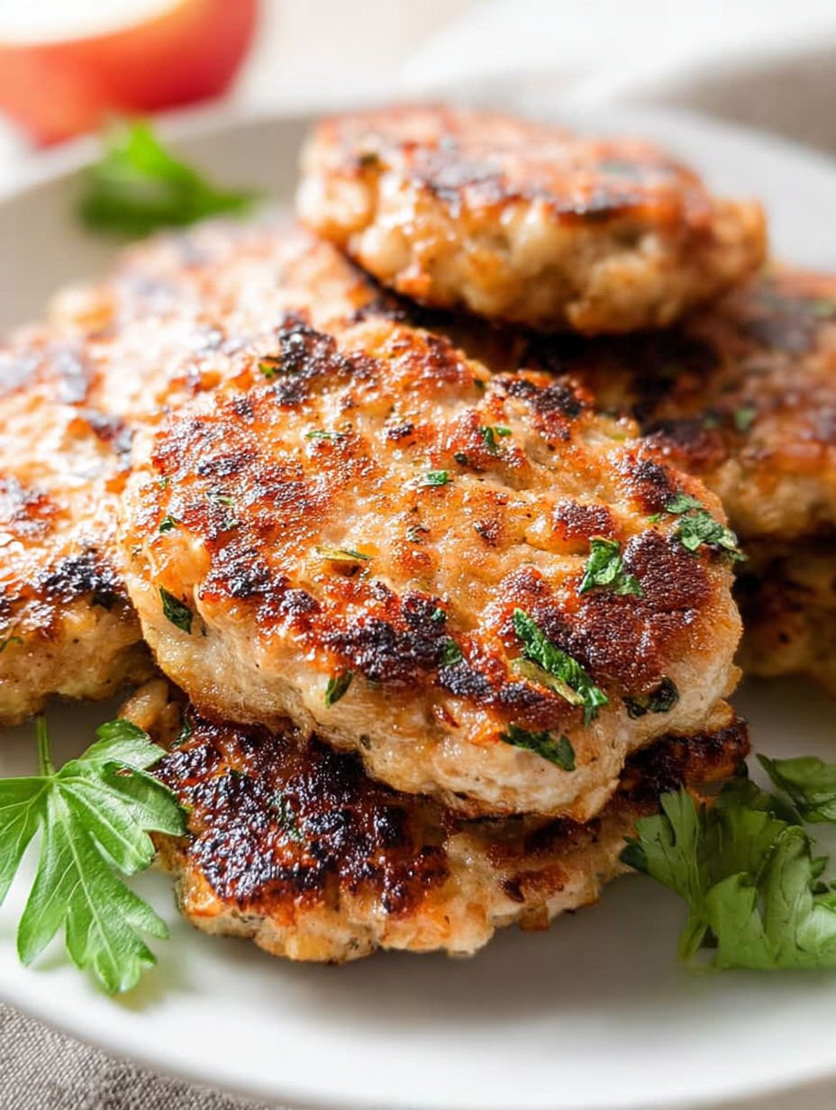 A plate of chicken sausage patties.