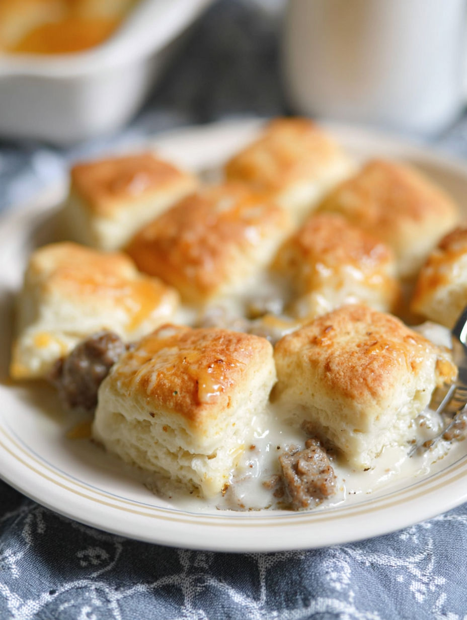 A plate of biscuits and gravy.