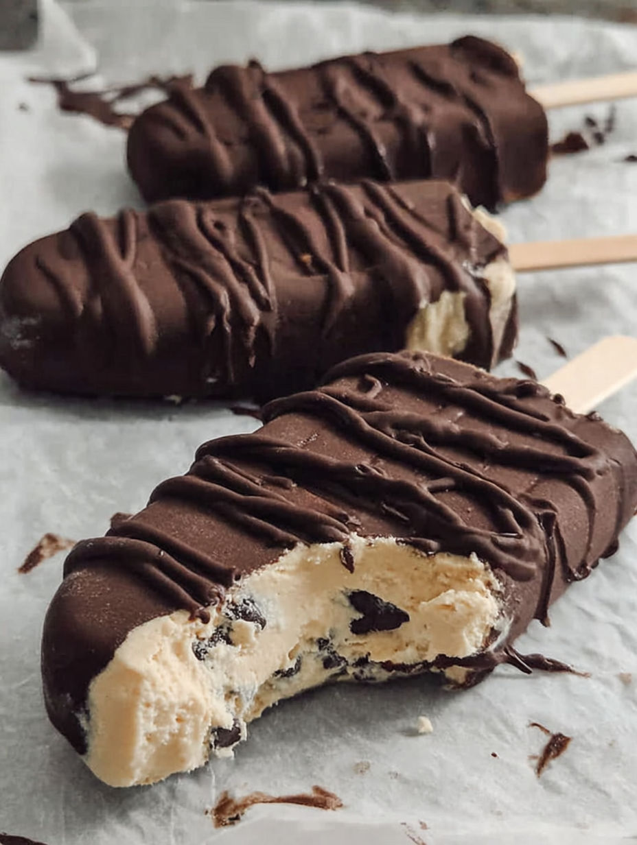 A close up of a chocolate dessert with chocolate chips.