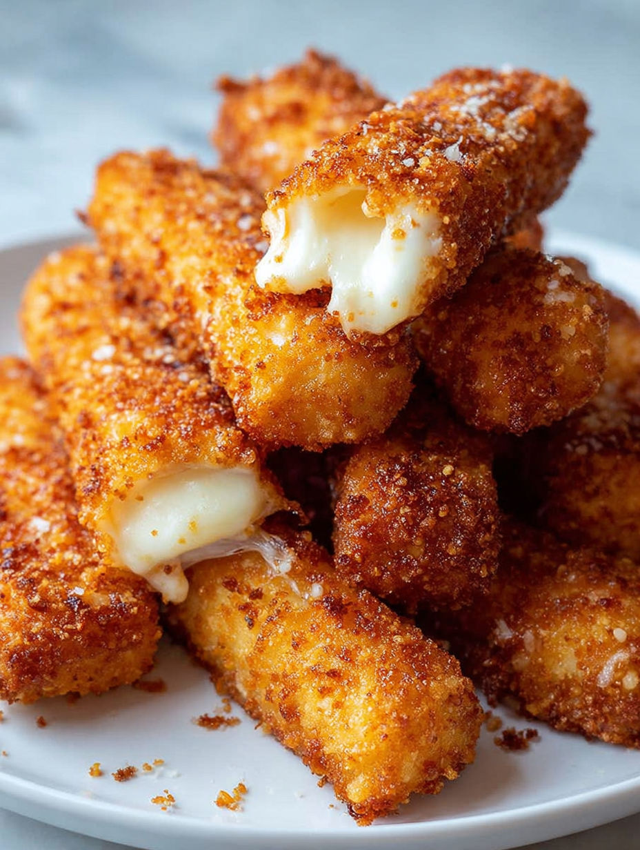 A stack of mozzarella sticks in a bowl.
