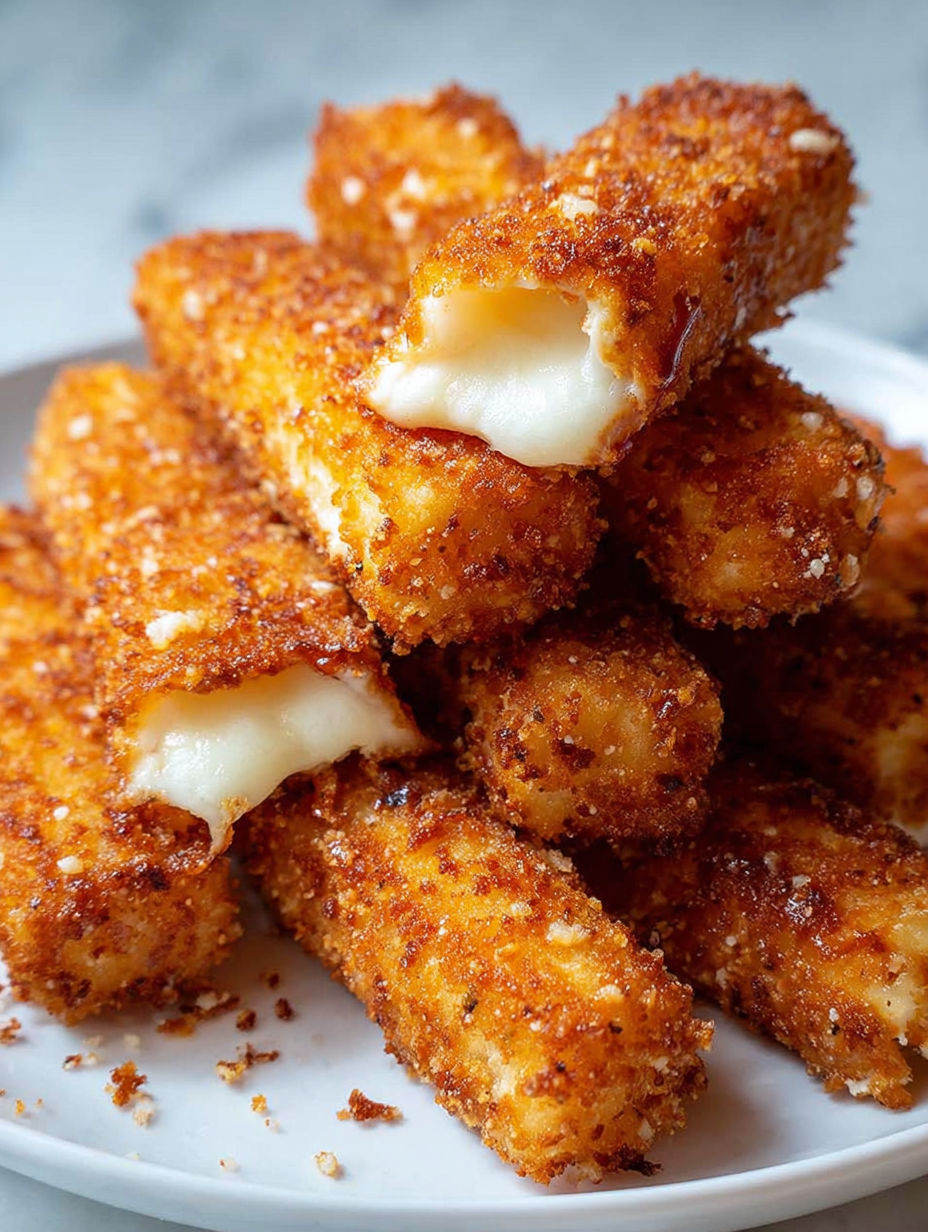 Mozzarella sticks on a plate.