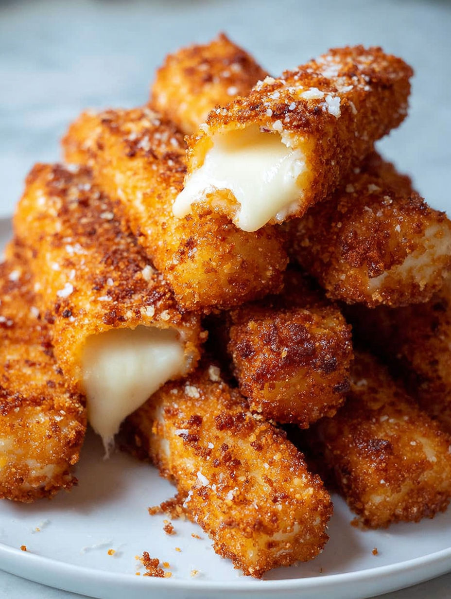 A stack of melted cheese sticks.