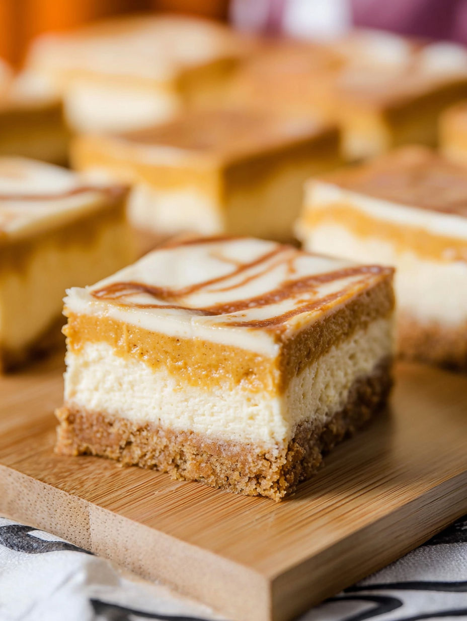 A slice of pumpkin cheesecake bar.