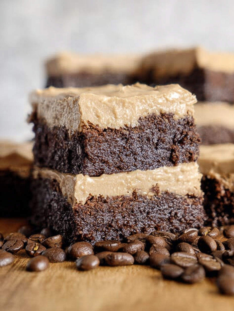 A close up of a slice of chocolate and caramel coffee cake.