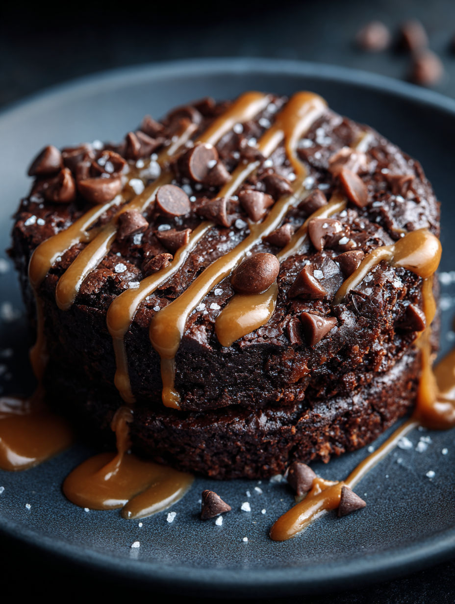 A two-minute protein brownie with caramel drizzle.