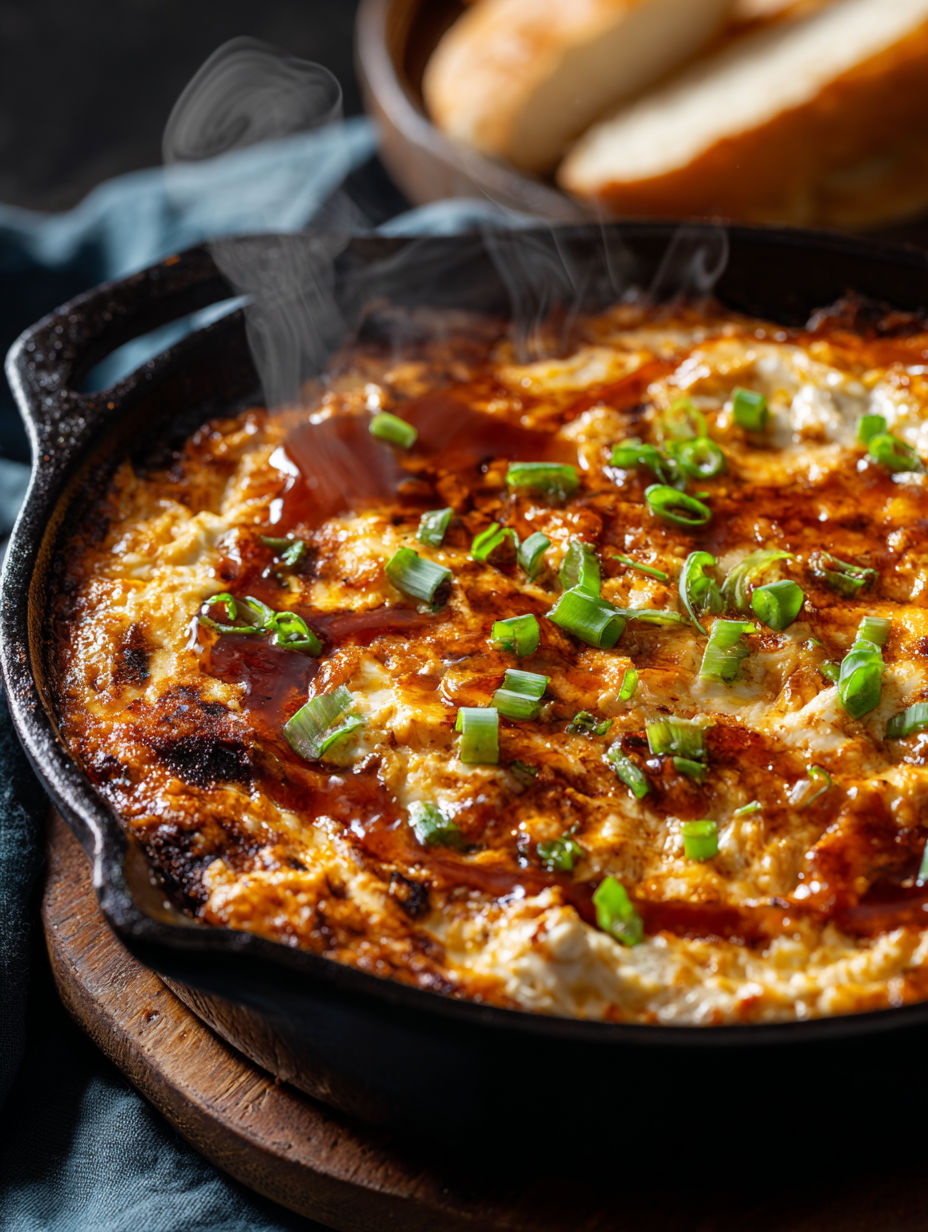 A smokey BBQ chicken dip in a skillet.