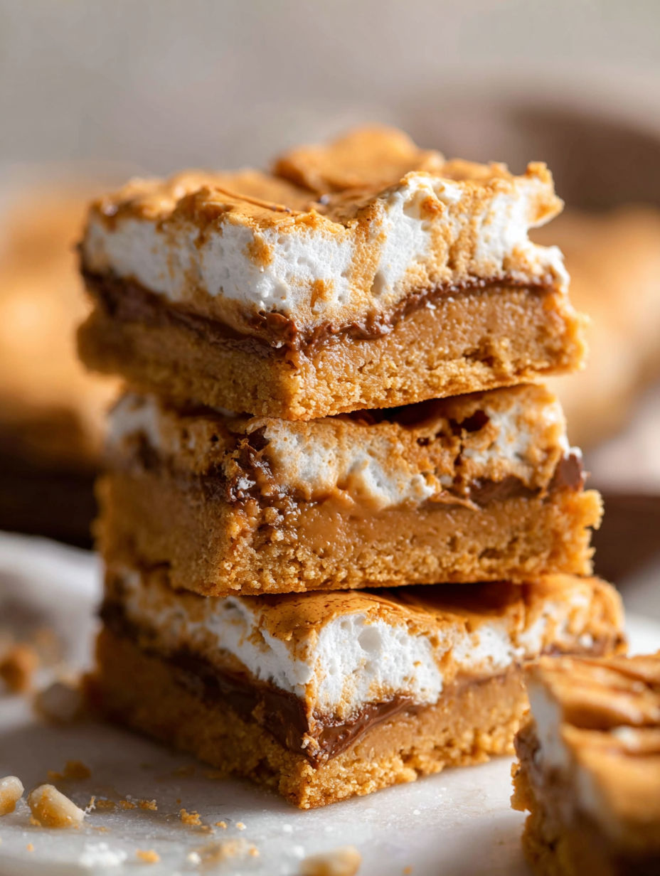 Fluffernutter bars stacked on top of each other.