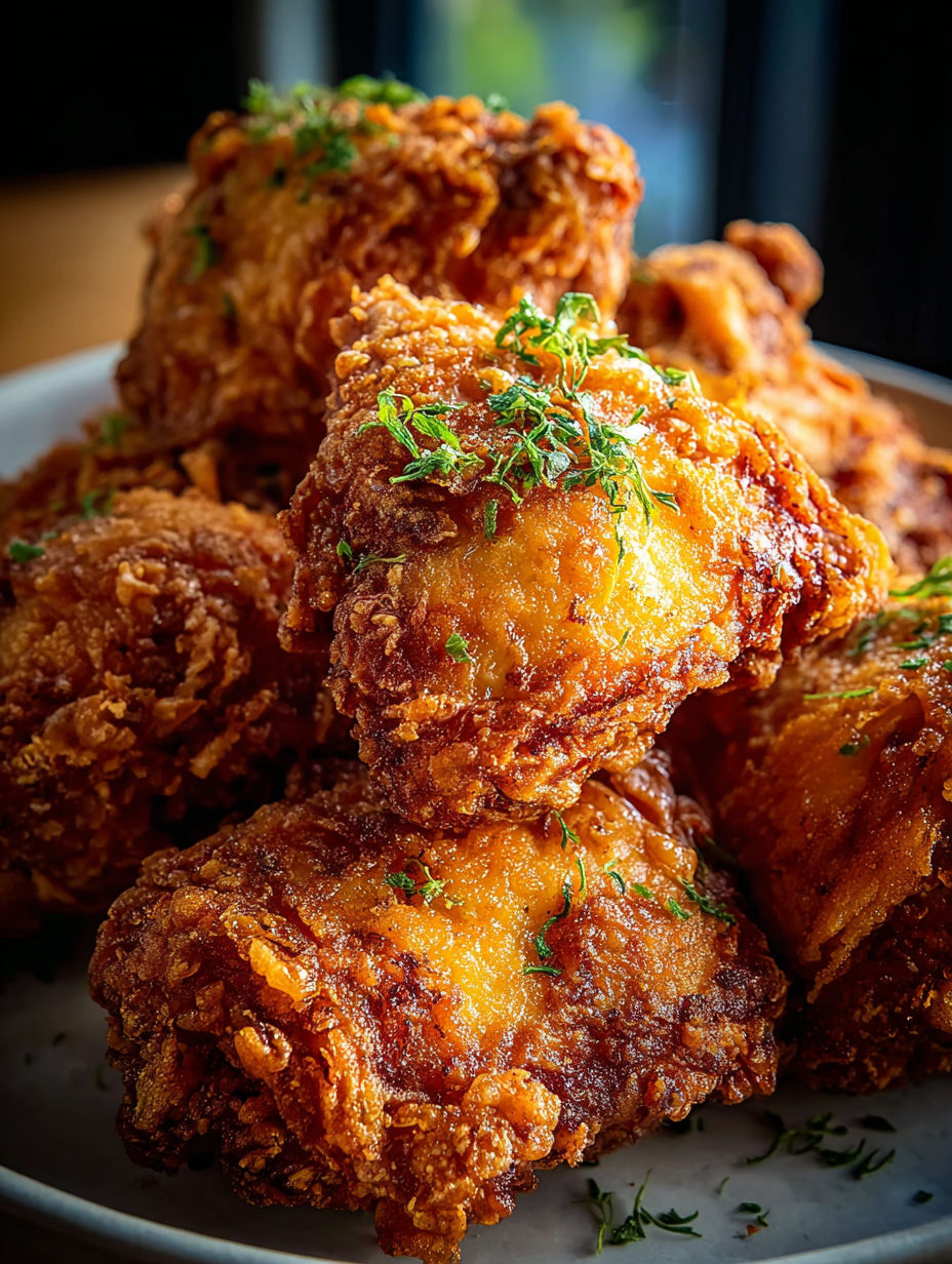 A plate of extra crispy Irish oven-fried chicken thighs.