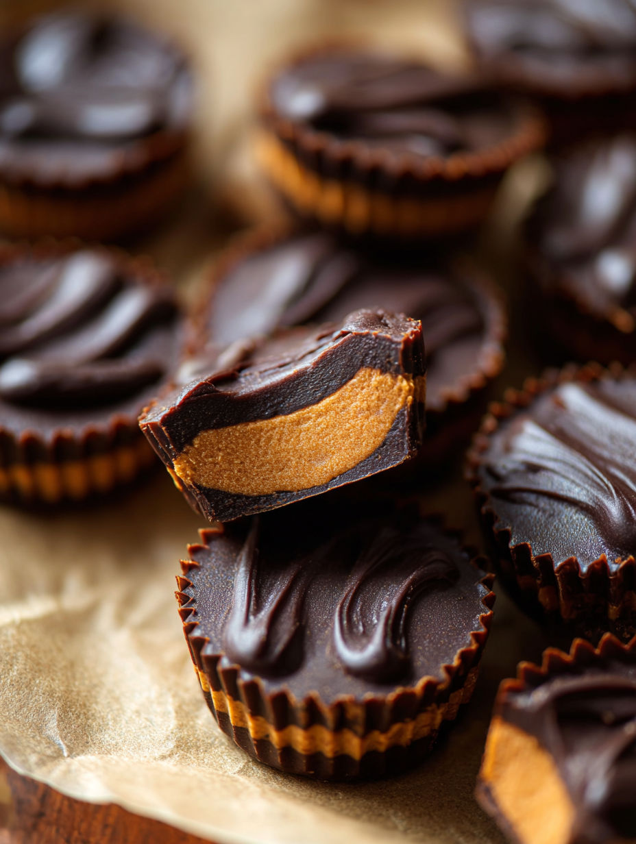 Chocolate pumpkin butter cups on a table.