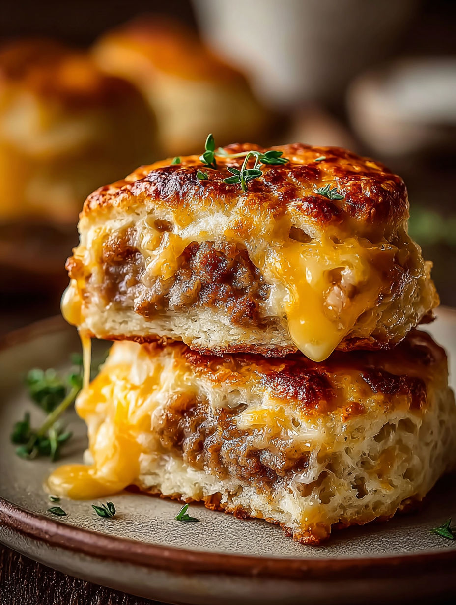 Sausage cheese butter swim biscuits.