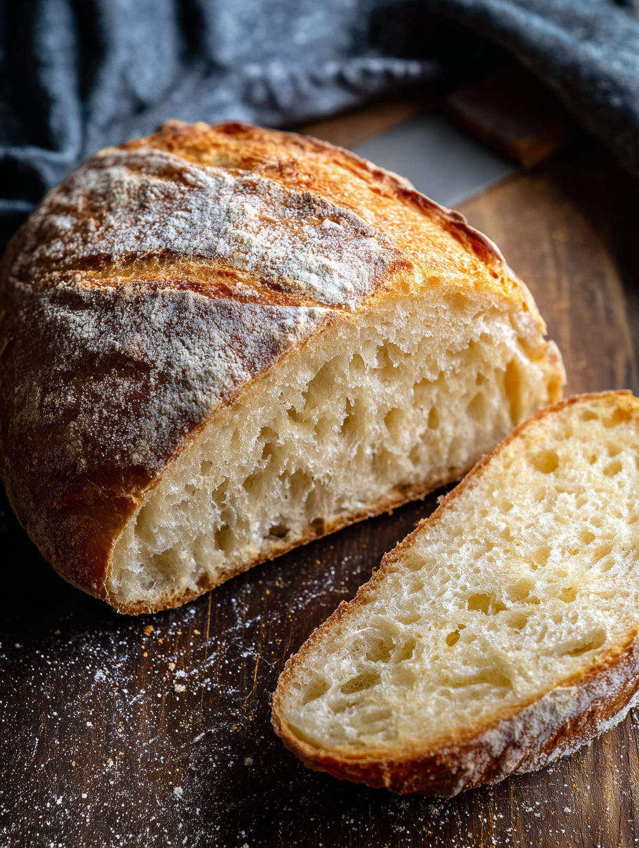 A slice of rustic French bread.